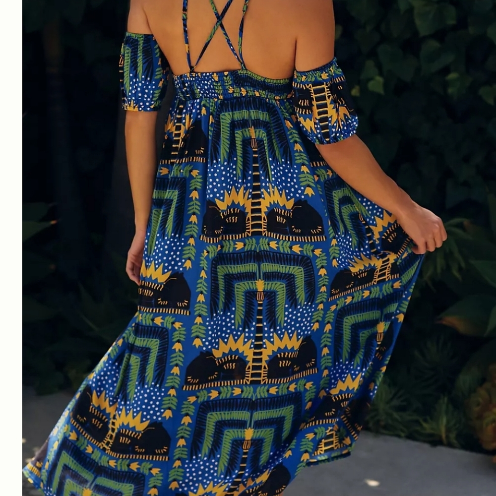 Joao Incerti for Anthropologie Vibrant Strappy Bandeau Maxi Dress